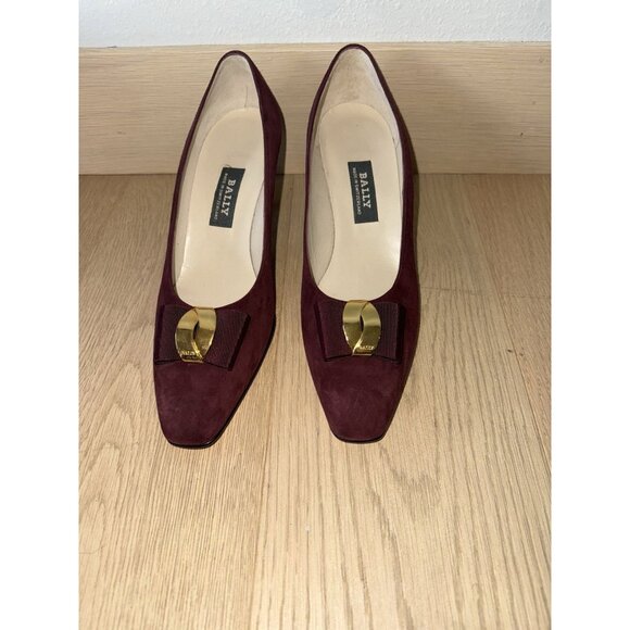 Bally Women's Vintage Maroon Purple Gold Suede Slip-On Pumps High Heels 7.5 - Picture 2 of 7